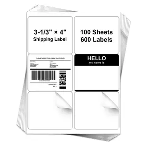 Stiker kertas putih tahan air label perekat 6-Up A4 daur ulang untuk Laser/Printer Inkjet untuk penggunaan pengiriman