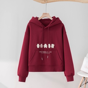 Felpa con cappuccio da donna in morbido cotone caldo e morbido da donna spazzolato alla moda in maglia Casual classico con ricamo orso - Product Image 3