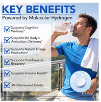 30 Comprimés d'hydrogène moléculaire H2 à 12 PPM, Complément d'eau antioxydante avancée compatible Keto, pour le soutien du métabolisme