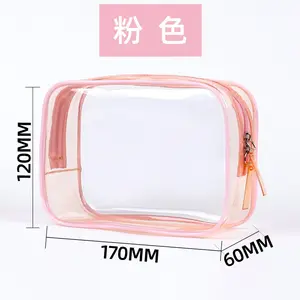 Custom Logo Transparent Clear Travel Makeup Bag Skincare Toiletry Bag Small PVC Cosmetic Pouch Double Zipper Make Up Bags Women