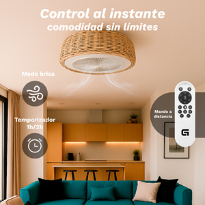 <b>Ceiling</b> <b>Fan</b> 20 Inches LED Light 15W Wicker <b>Remote</b> <b>Control</b> Indoor Use - Product Image 2