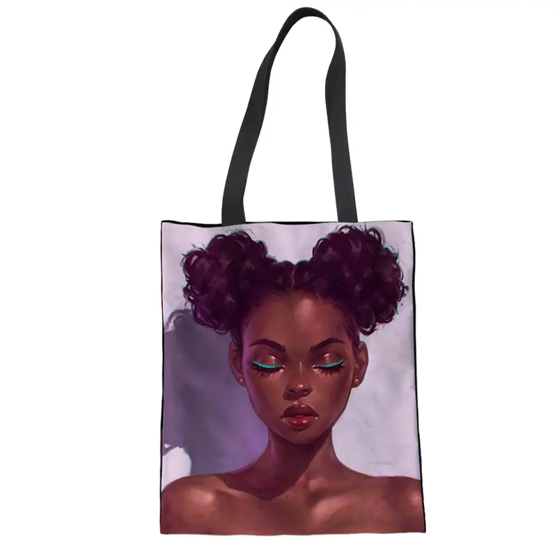 아프리카 소녀 아트 인쇄 도매 여성 천으로 가방 캔버스 맞춤 접힌 쇼핑 숄더 가방