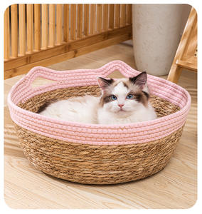 Новый дизайн, Очаровательная кровать для кошек, круглая корзина, хлопковая тканая кровать для кошек, для отдыха кошек - Product Image 2