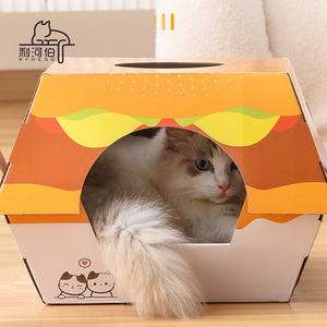 Grosir mainan kucing lucu Modern rumah Toilet kucing bergelombang dengan bantalan gores Hamburg kucing papan gores untuk bersembunyi kemasan karton - Product Image 1