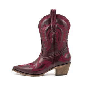 Stivali da <span class=keywords><strong>Donna</strong></span> alla Moda 2024 Autunno Inverno con Punta Affusolata Taglia Grande Stile Western <span class=keywords><strong>Cowboy</strong></span> Ricamati con Tacco Grosso e Supporto per l'Arco - Product Image 3