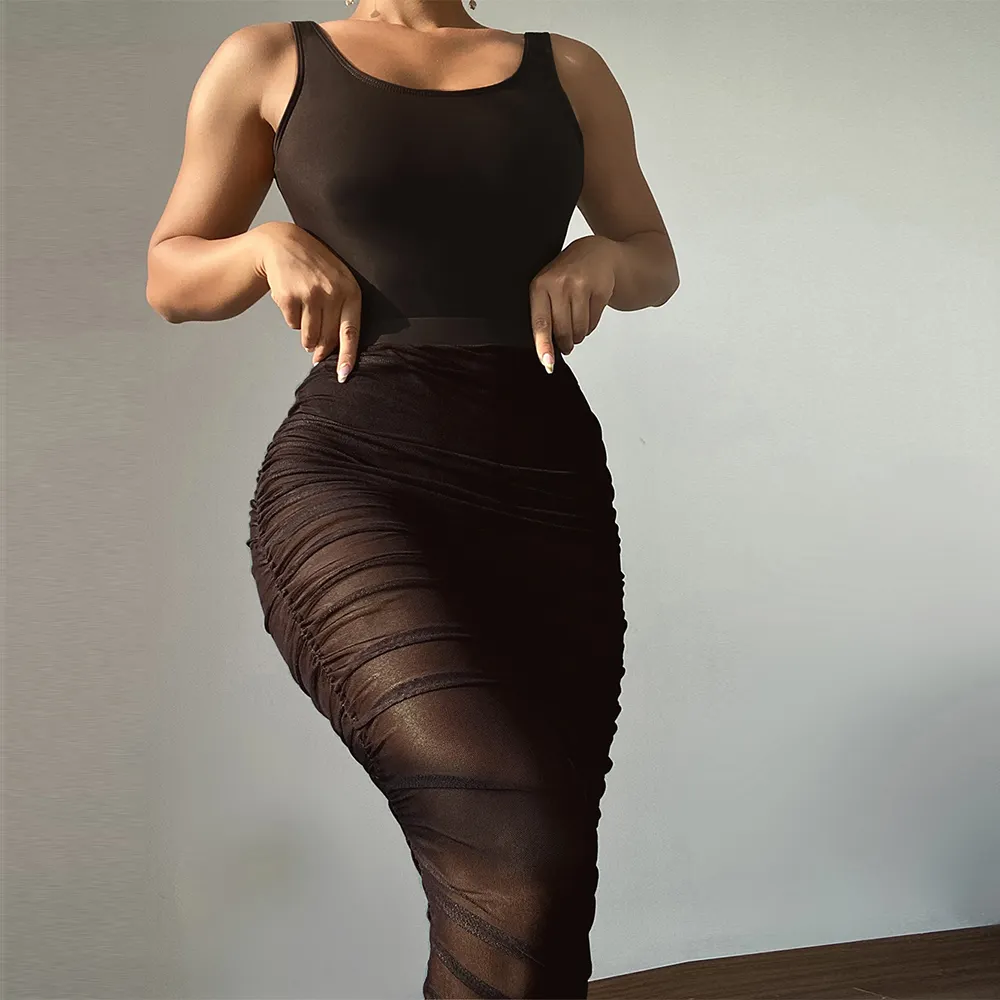 Индивидуальный Новый дизайн, однотонная Сексуальная черная с сетчатой юбкой, комплект бикини из двух частей, пляжная одежда, купальник-бандо, женский купальник для фитнеса
