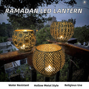 Portavelas LED de hierro marroquí, linterna de proyección hueca, candelabro de metal para decoración de Ramadán, Eid y bodas - Product Image 2