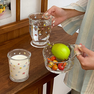 Colorful Star-Shaped Glass Cups INS Style High Appearance Level <b>Large</b> Capacity Girlish Touch. for Breakfast Cups Bowls Salads - Product Image 1