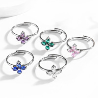 Bestseller Edelstahl-Blumenring für Damen Verstellbarer Zirkon-Kristallschmuck Anlauffreie Mode Großhandel OEM