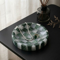 Plateau de présentation moderne rond en onyx vert émeraude et marbre blanc à carreaux de 4,7 pouces, porte-bougie pour salles de bain et tables basses