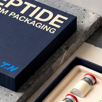 Boîte rigide personnalisée avec couvercle et base bleus pour flacons de peptides, 9 flacons, impression offset avec éponge