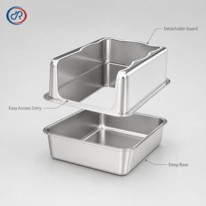 Venta al por mayor de fábrica: Gran caja de arena <span class=keywords><strong>para</strong></span> gatos de acero inoxidable con bandeja de cribado y rejillas de acero, fácil de limpiar, inodoro <span class=keywords><strong>para</strong></span> mascotas, arenero <span class=keywords><strong>para</strong></span> gatos - Product Image 2