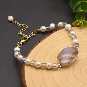 Natural Fresh Water White Pearl Bracelet For Women Girl Lovers' Agate Bracelet handmade jewelry
