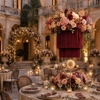 Décoration de plafond de mariage en macramé à plusieurs niveaux avec des fleurs artificielles et un lustre floral en soie pour la décoration de la réception, sur mesure