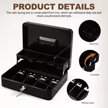Oem mini điện tử tiền mặt đăng ký 4 hóa đơn 5 đồng xu bán lẻ kim loại tiền hộp tiền mặt với sự kết hợp khóa cho an ninh ngăn kéo tiền mặt - Product Image 3