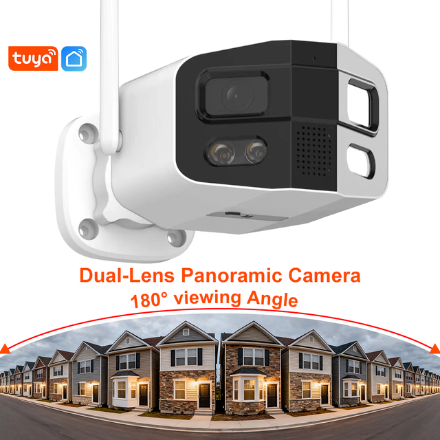 Tuya 4mp Dual Lens Panoramic Fixed Network WiFi Outdoor Waterproof Camera Ai Ip 180 Degree Panoramic Bullet Cctv Security Camera