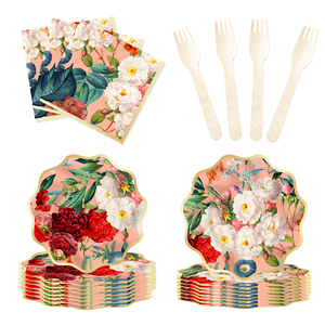 Decoración de Fiesta con Temática Floral DAMAI, Juego de Vajilla de Papel con Diseño de Peonías de Lujo, Platos, Vasos y Servilletas para Fiesta de Té - Product Image 4