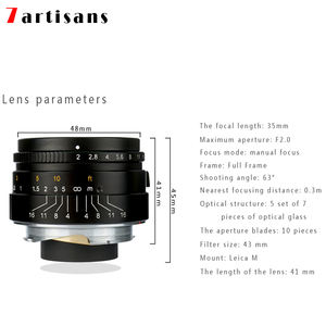 7 artesão, 35mm f2.0 grande abertura <span class=keywords><strong>paraxial</strong></span> lente m-montagem lente da câmera para câmeras leica M-M m240 m3 m5 m6 m7 m8 m9 m9p m10 - Product Image 5
