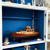 Bateau de pêche en bois modèle Orca 37 cm - Le film 'Jaws' - Bateaux célèbres personnalisés - Décoration antique pour la maison et le bord de mer