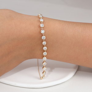 Pulsera de oro real de 750 para mujer con engaste de bisel, diamante CVD de talla brillante redonda, pulsera de media esfera ajustable, joyería de moda de oro de 18k. - Product Image 3