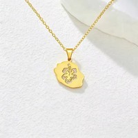 Collier avec pendentif en acier inoxydable, motif carte de la Réunion, hibiscus, Guadeloupe, Martinique, Haïti, carte de la Guyane pour femme
