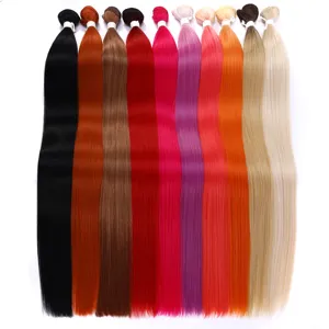 Extensions de cheveux synthétiques lisses en fibre tressée dorée ombre résistante à la chaleur de 20 à 36 pouces