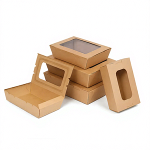 Kraft Takeaway Food <b>Box</b> with Window Custom Packaging for Salad <b>Bakery</b> Deli Restaurant - Product Image 1