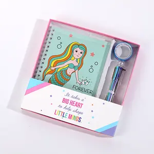 Hot Selling Mini Kawaii Sprial Mermaid Carton Cute Agenda Dairy Kids Notebook With Pen Set