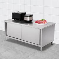 Meuble de cuisine modulaire moderne et robuste en acier inoxydable 201/304, plan de travail avec porte coulissante brossée, taille personnalisable, sans tiroirs