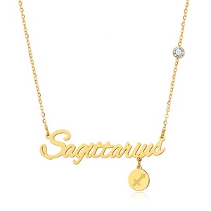 Collier personnalisé en acier inoxydable, 12 signes <span class=keywords><strong>du</strong></span> zodiaque, astrologie, <span class=keywords><strong>Horoscope</strong></span>, lettre, Logo, breloques en cristal, chaîne en or pour femmes - Product Image 5