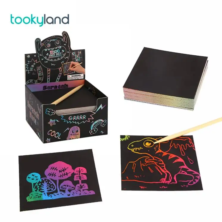 Kinder Regenbogen Kratzer Notizbuch magische Farbe Farbe Kinder Handwerk-Set Kunstpapier schwarze Zeichnungsbücher