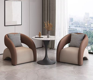 Fauteuil élégant à accoudoirs courbes, chaise d'appoint confortable rembourrée, canapé simple en cuir pour salon - Product Image 4