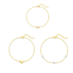 Bracelet chaîne trombone en argent 925 avec perle cœur, bijoux tendance 18 carats - Product Image 1
