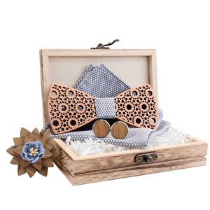Nœud <span class=keywords><strong>papillon</strong></span> classique en <span class=keywords><strong>bois</strong></span> 3D fait main pour homme avec pochette de costume assortie et boutons de manchette, en coffret - Product Image 4