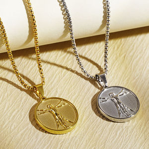 Collar con Colgante Vintage de Acero Inoxidable con Figura <span class=keywords><strong>en</strong></span> Relieve Estéreo del Hombre Vitruviano de Da Vinci, Chapado <span class=keywords><strong>en</strong></span> Plata Antigua, Regalo de Aniversario - Product Image 2
