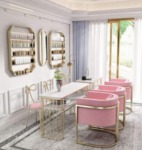 โต๊ะทำเล็บหินอ่อนทันสมัย โครงเหล็ก สีเทาทอง สำหรับร้านเสริมสวย - Product Image 3