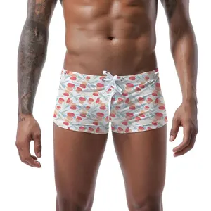 Roupa de banho masculina elástica personalizada para prancha de surf, cueca de praia, cueca boxer, roupa de banho masculina, boxer apertado