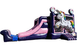 Château gonflable personnalisé avec toboggan |   Château gonflable rose et violet avec toboggan aquatique à deux voies - Product Image 3