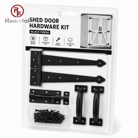 Kit de quincaillerie pour porte de remise noire - Charnières en T, poignée en D, verrou à barillet - Ensemble complet pour portail en bois extérieur, remise, abri de jardin