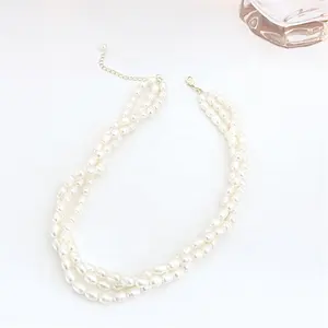 Chaîne de perles d'eau douce bricolage pour la fabrication de bijoux, collier à trois couches à la mode