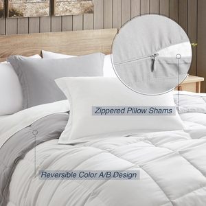 طقم لحاف ناعم وصديق للبشرة بالجملة، أبيض/رمادي فاتح، 3 قطع، خفيف الوزن، مبطن وقابل للتنفس، مناسب للشتاء - Product Image 4