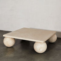Table basse en marbre travertin au design moderne pour salon, base sphérique en pierre naturelle, table basse en travertin
