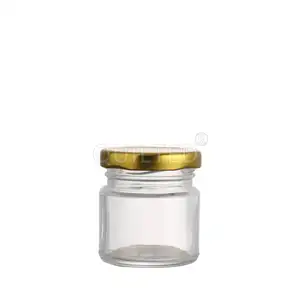 Tarro de almacenamiento de mermelada de miel de vidrio de 50ml de grado alimenticio de alta calidad con tapa de metal