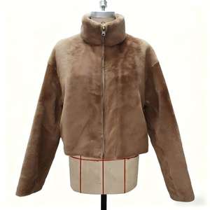 Manteau ample en <span class=keywords><strong>fourrure</strong></span> de mouton unisexe marron avec col montant et fermeture éclair - Veste chaude d'hiver - Product Image 1