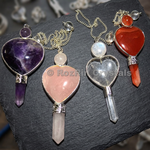 ลูกตุ้มแกะสลักรูปหัวใจจากอัญมณีผสมหลายชนิดจากกูร์กาฏ์ |   Rozrincrystals.com ออนไลน์ - Product Image 3