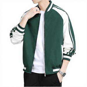 Vestes de baseball pour hommes, vente en gros, printemps, rayées, manches longues, fermeture éclair, col montant, teinture unie, respirantes, écologiques, décontractées pour les jeunes - Product Image 3