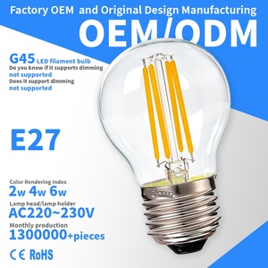 Bombilla LED de Filamento Edison G45 E27 AC220~240V No Regulable con Pantalla de Plástico Transparente, Índice de Reproducción Cromática Ra80, Garantía de 2 Años - Product Image 1