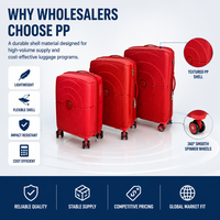 Ensembles de bagages personnalisés en PP rigide, rouge, à coque côtelée, assortiment de couleurs, rangement imbriqué, pour le voyage et la vente au détail