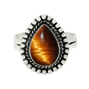 925 Sterling Silver <b>Tigers</b> <b>Eye</b> <b>Ring</b> Pear cut Bezel Set Vintage Style Unisex Everyday Wear - Product Image 4