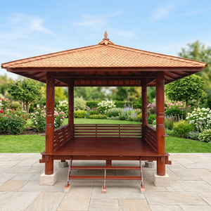 Pavillon de jardin en bois de style chinois Enterenprize, gazebo carré d'extérieur pour la détente, structure en cèdre rouge occidental non traité, modèle Gz0002 - Product Image 1